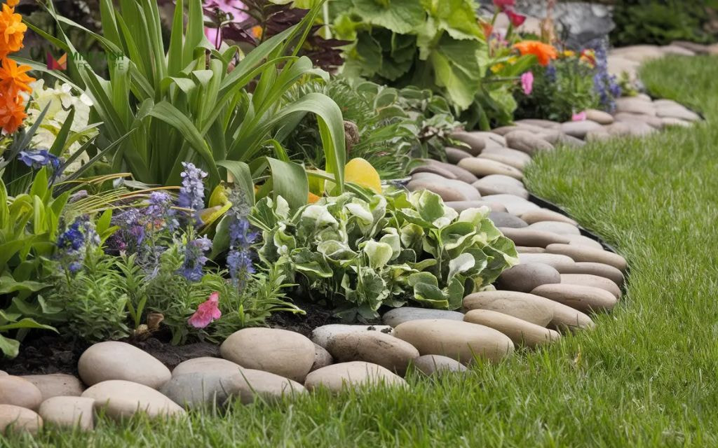 Creative Edging with River Stones or Brick
