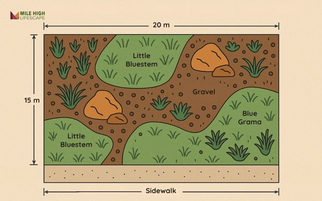Native Grass + Boulder Front Yard Mix