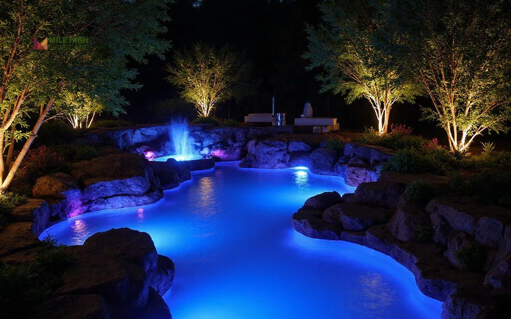 Black Lava Rock with Night Lighting