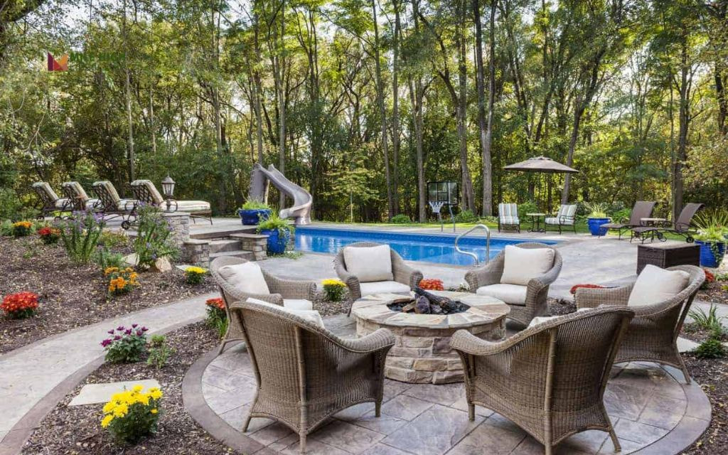Boulder Seating Area with Fire Pit