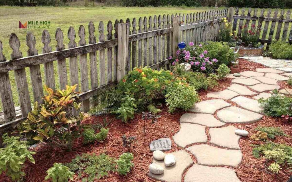Flagstone Paths with Gravel Fill and Mulch Plant Pockets