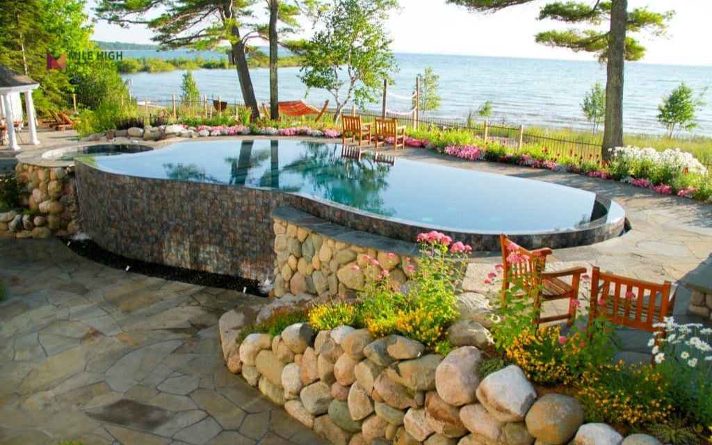 Poolside Dry Creek Feature for Rainflow Redirection
