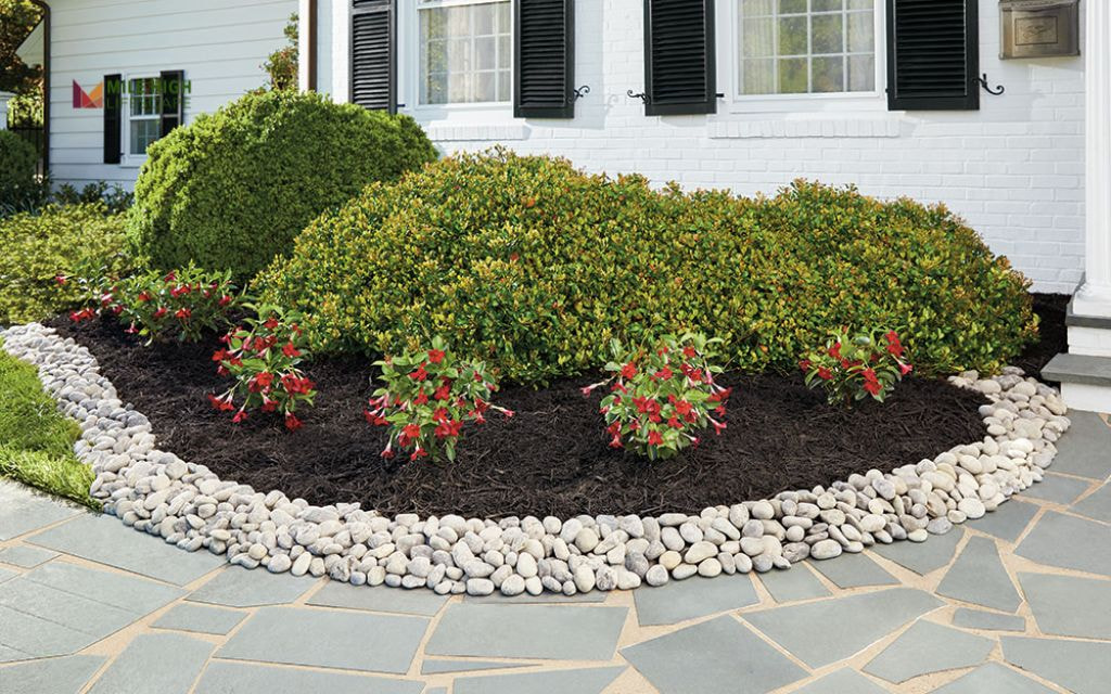 River Rock Borders Around Foundation Beds