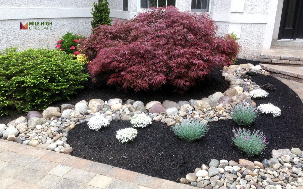 Rock and Mulch Combo Beds with Xeric Blooms
