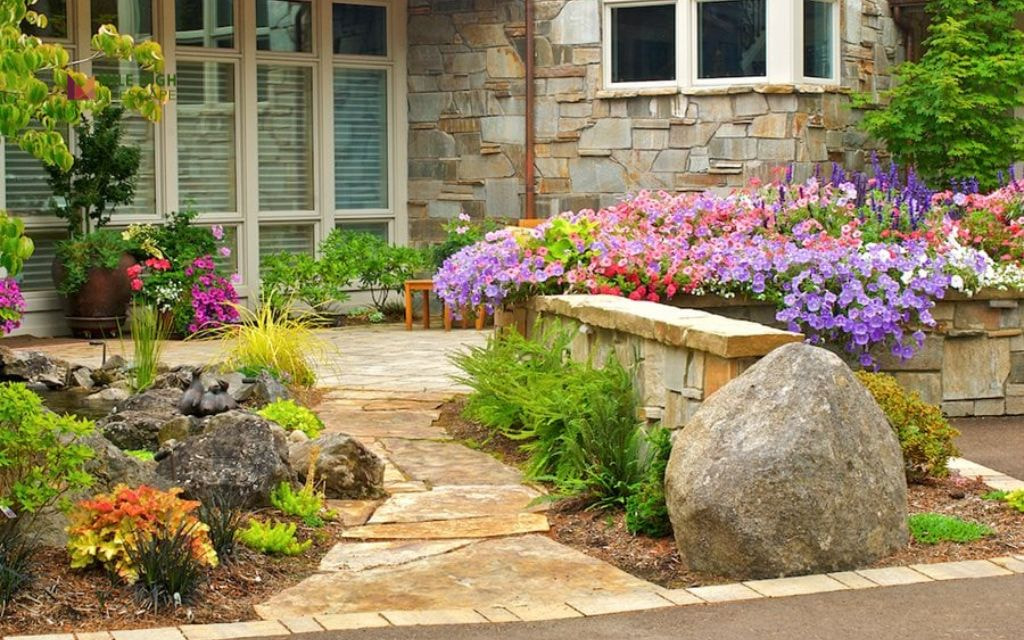 Rock Garden Beds with Perennials and Evergreens