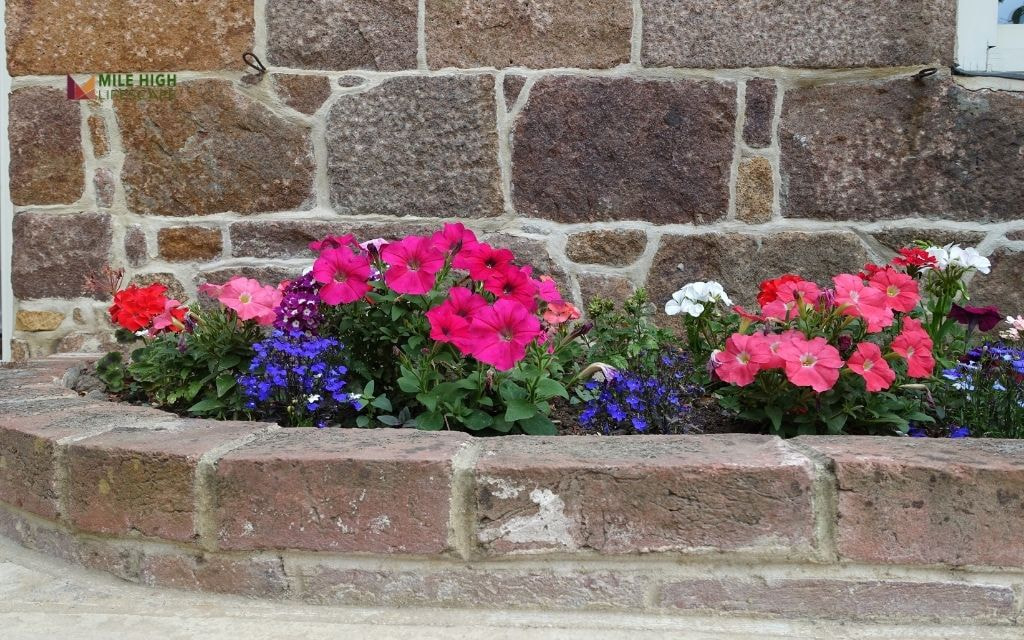 Brick-Lined Flower Bed Bordering a Porch or Walkway
