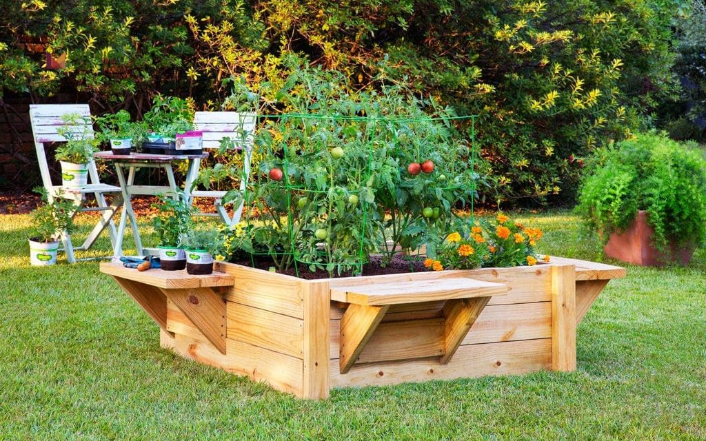 Raised Bed with Built-in Seating and Flower Edges