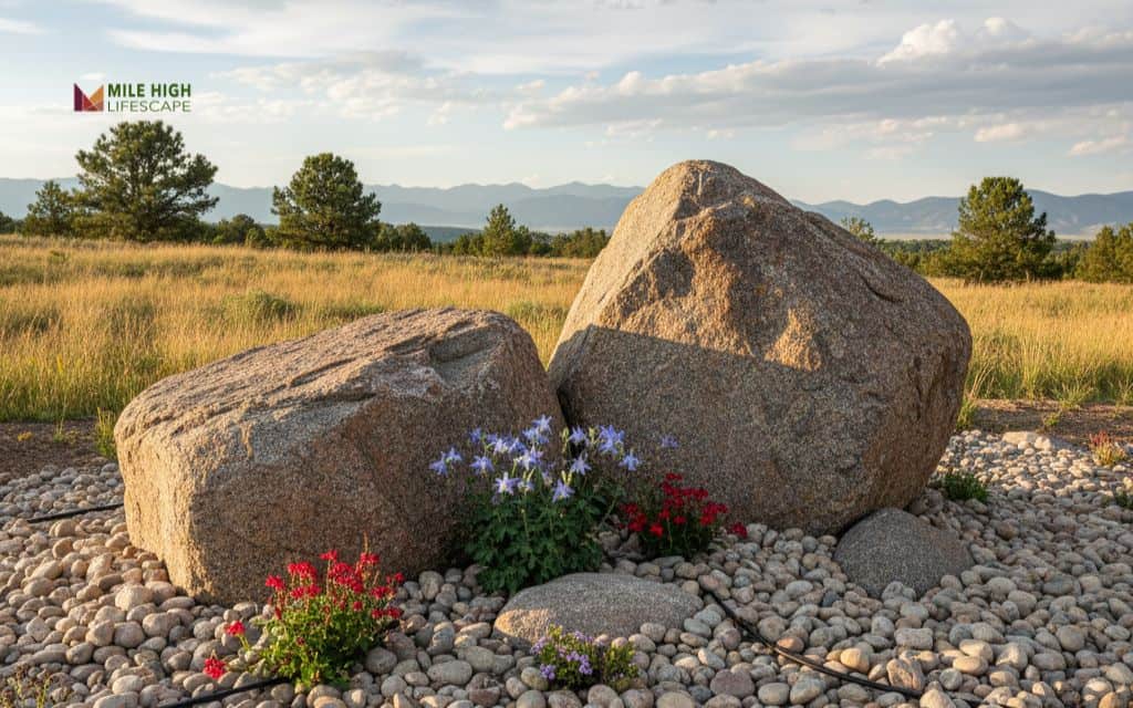 Boulder and river rock composition