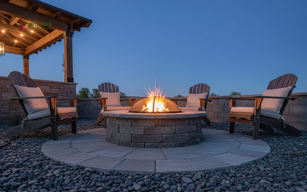 Fire pit zone with heat-resistant stones