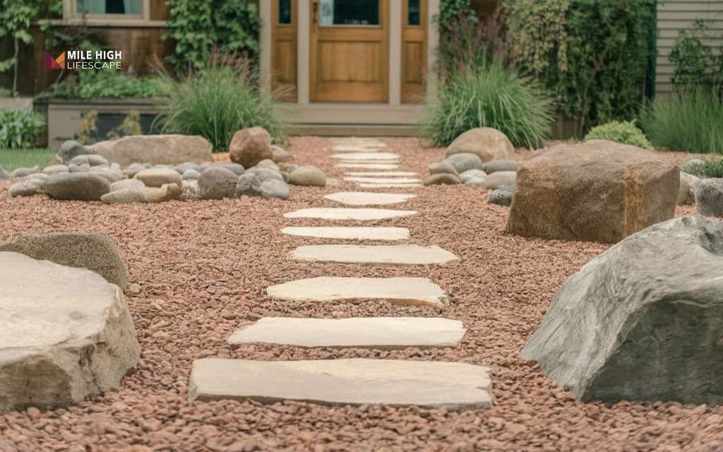 Front yard gravel mosaic design