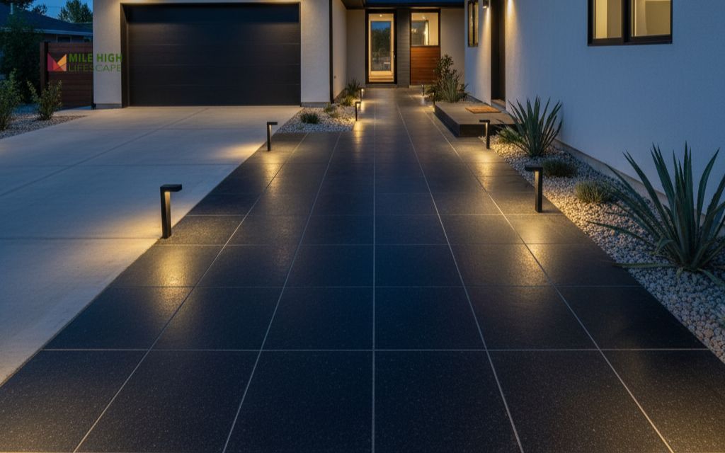 Modern walkway using black granite
