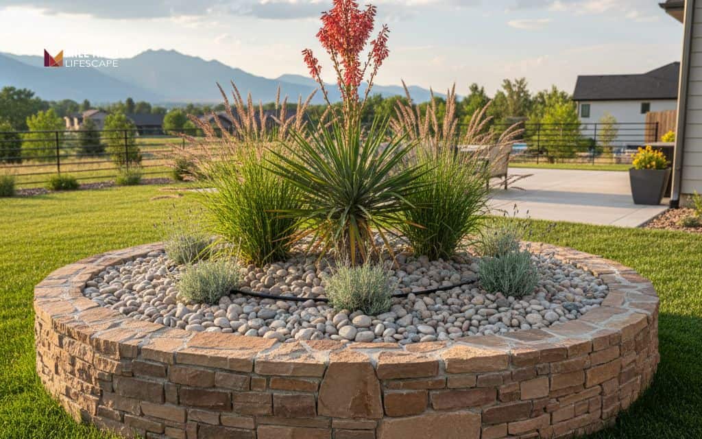 Raised river rock planter