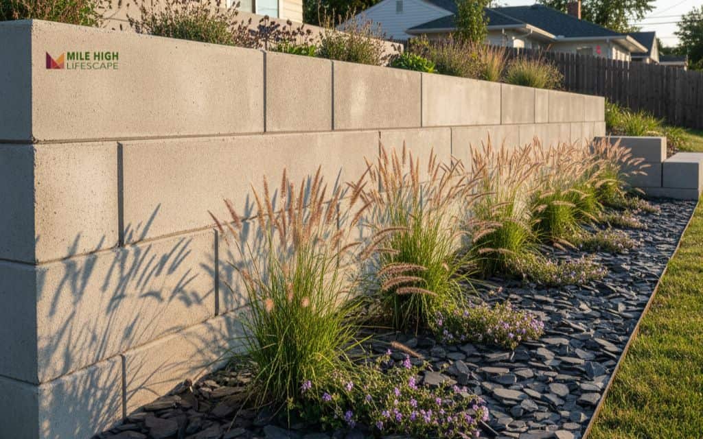 Retaining wall base with black slate