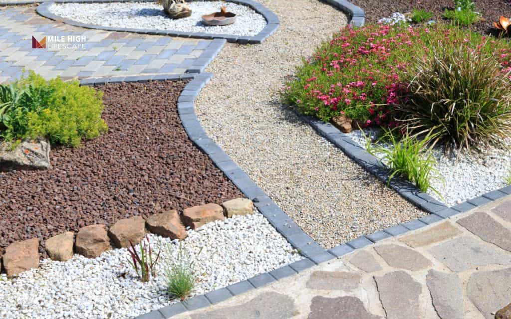River rock path with mulch borders