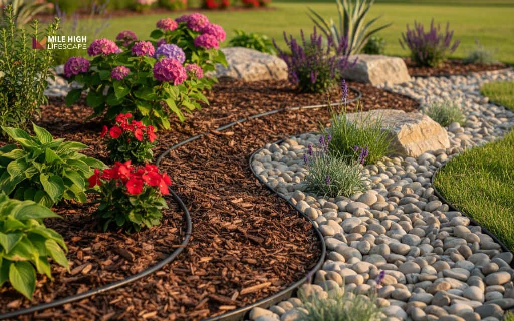 Rock-and-mulch contrast bed
