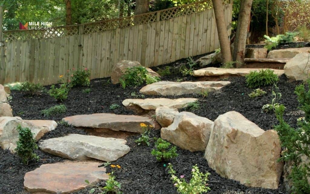 Sloped yard erosion control bed