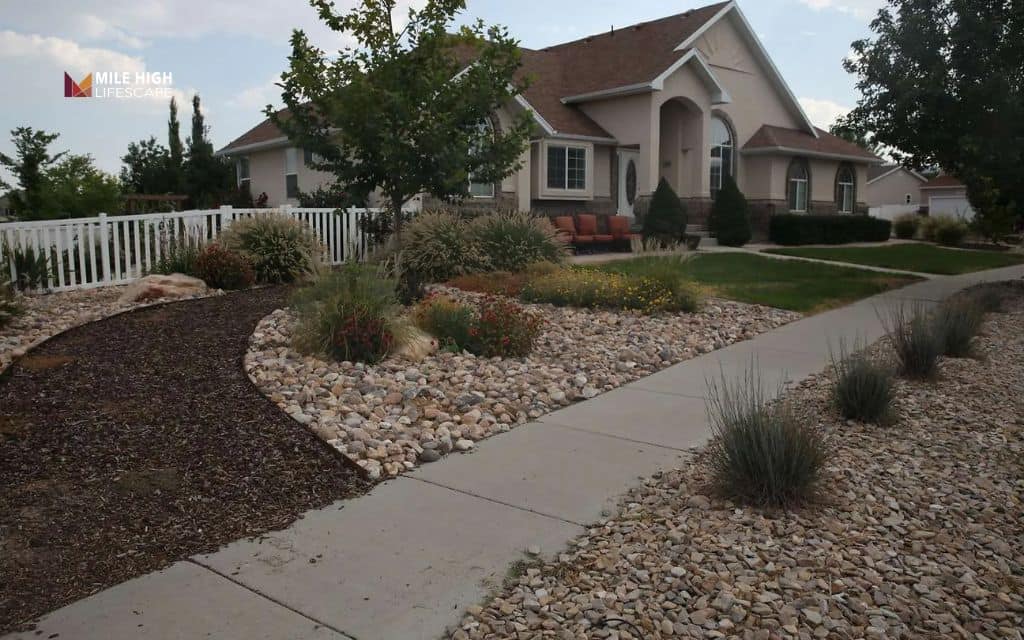 Xeriscape with decorative lava rock