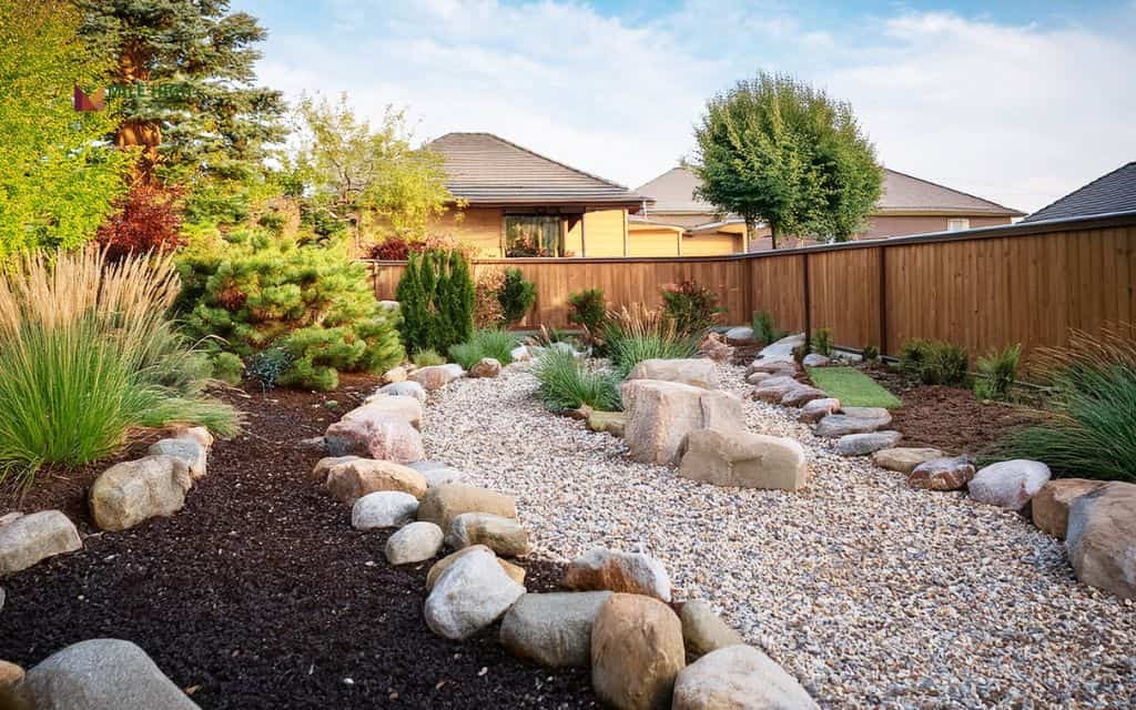 Xeriscape with lava rock and native grasses