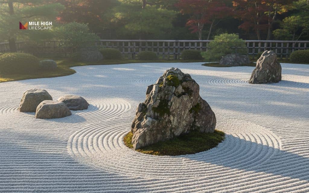 Classic raked gravel garden