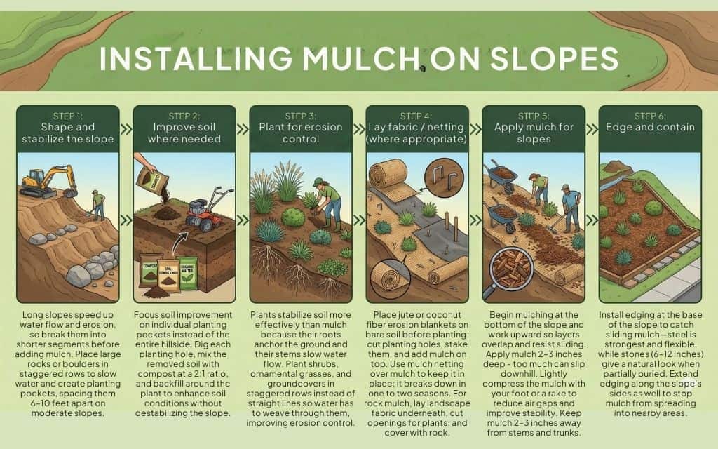 slope mulch: Installing mulch on slopes