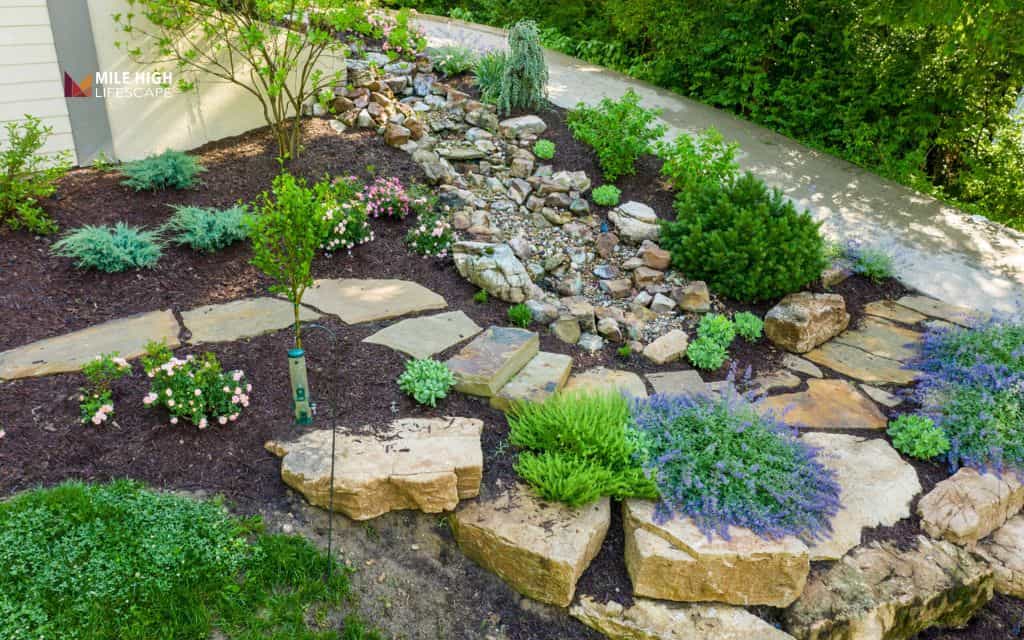 Dry creek bed for drainage