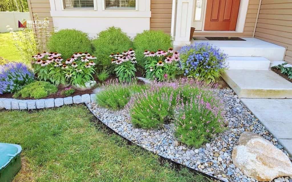 Front yard rock garden lawn replacement