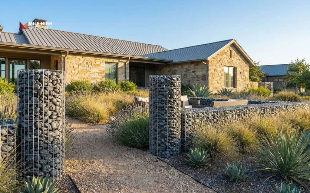 Mini gabion columns and accent walls