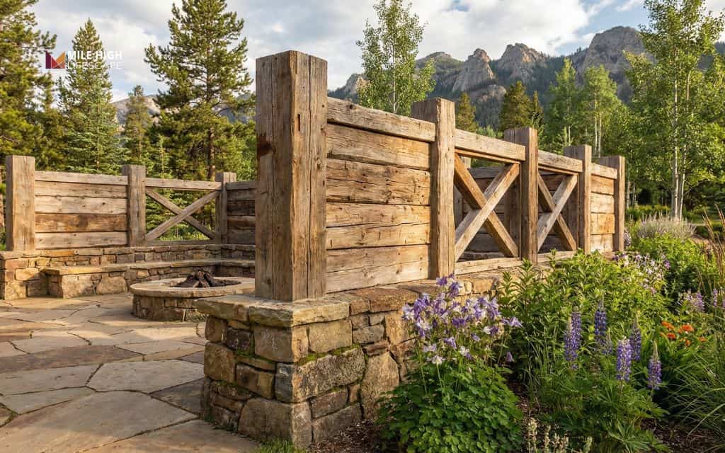 Mixed rock and timber wall