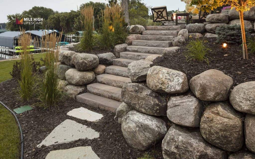 Rustic boulder retaining wall