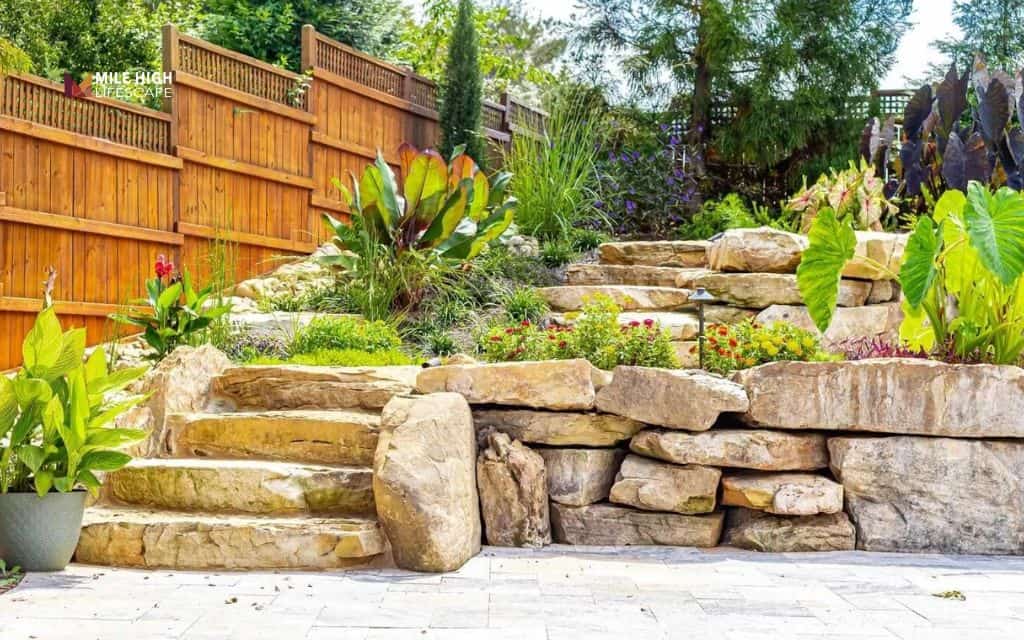 Slope stabilization with terraced rock bands