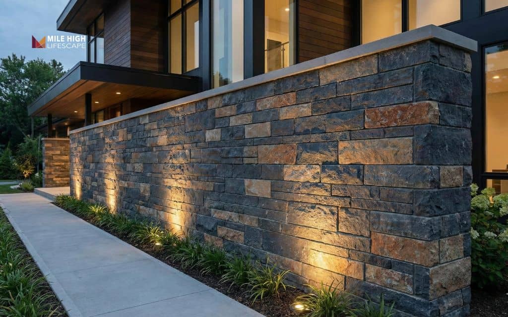 Split-face stone wall with clean lines