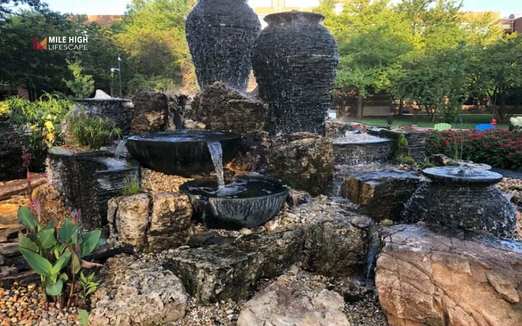 Corner garden rock fountain