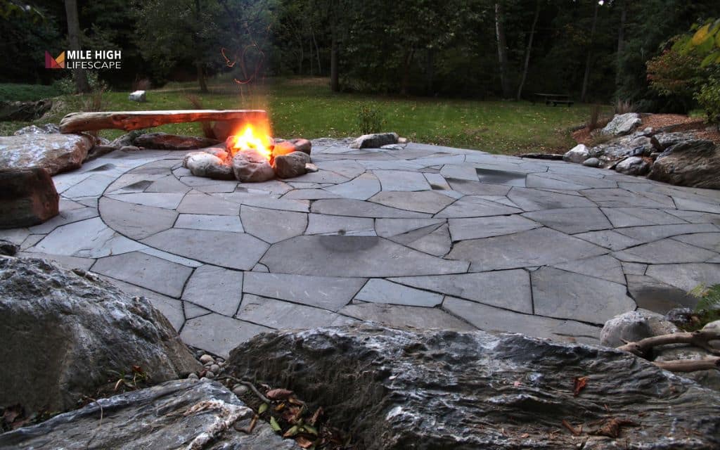 Flagstone fire pit zone
