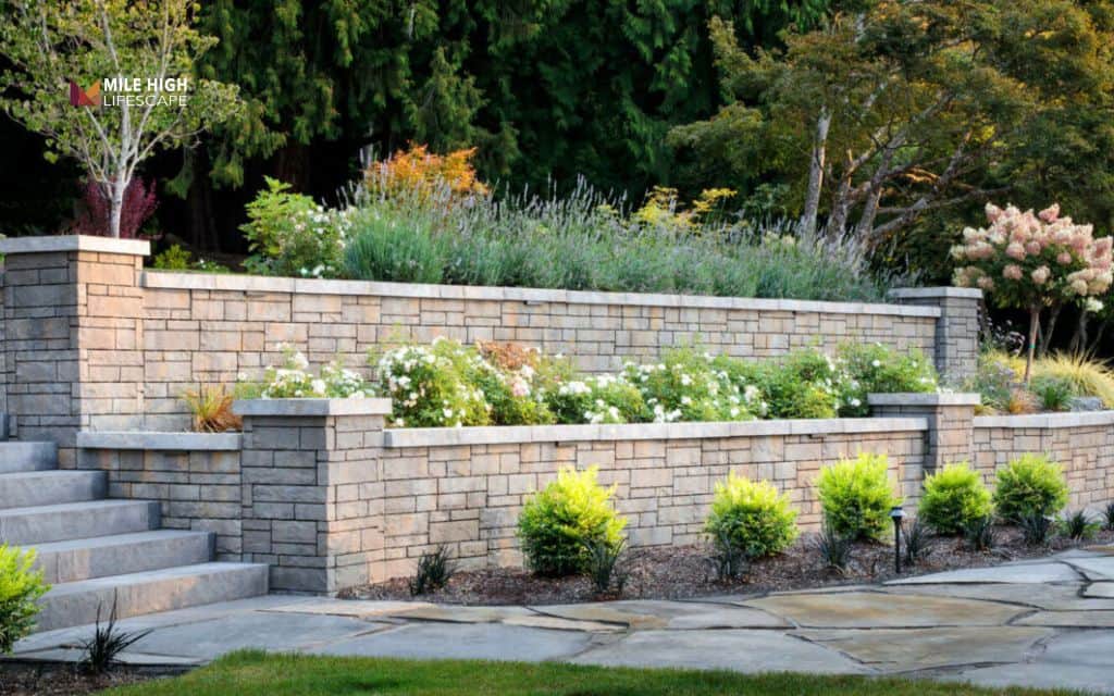 Flagstone patio with raised planters