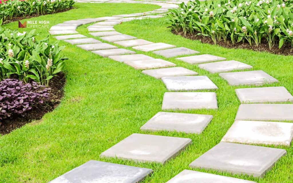Flagstone stepping stones through lawn alternatives