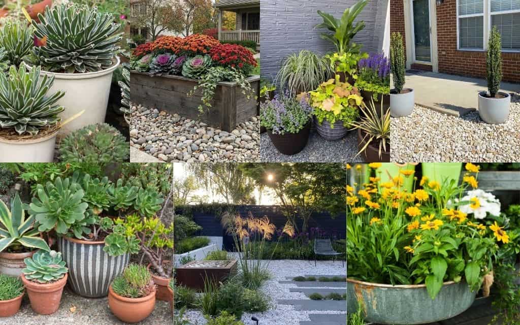 Front yard landscaping with pots and rocks - 18 proven ideas