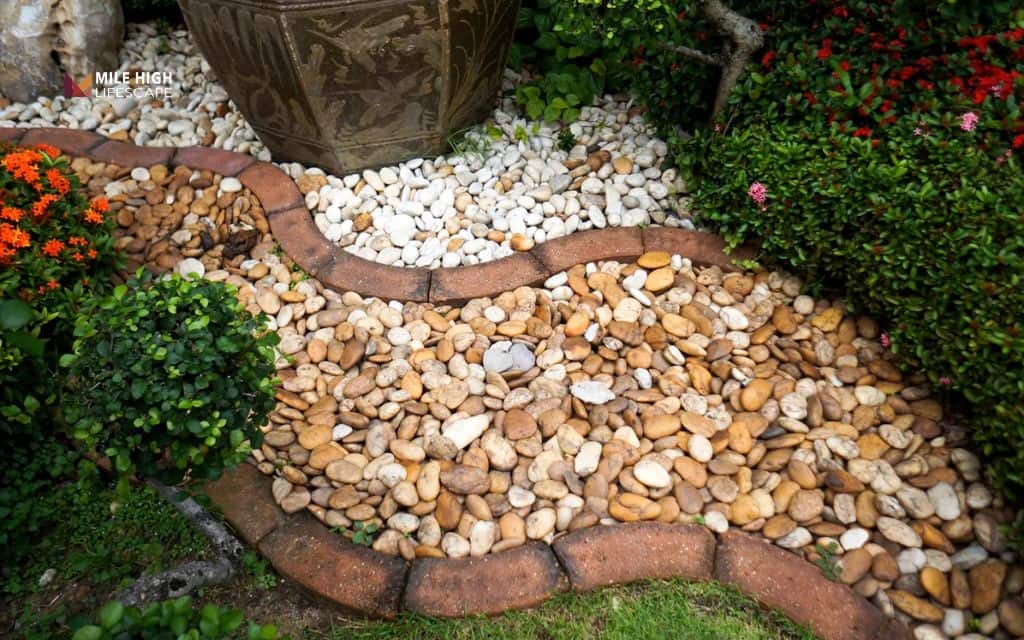 Front yard river rock landscaping