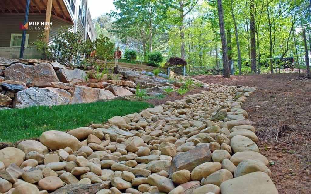 Hillside with dry creek and rock channels
