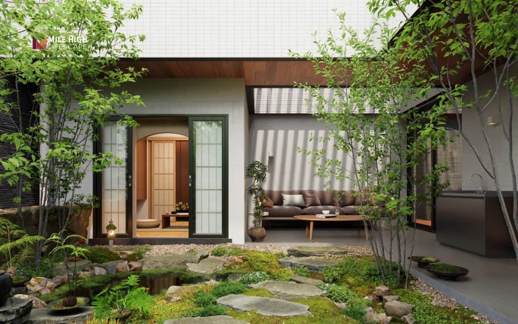 Japanese-inspired garden with climate-adapted plants