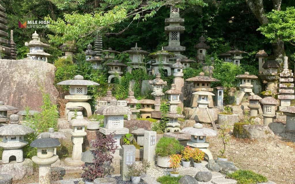 Japanese rock garden with stone lantern accent
