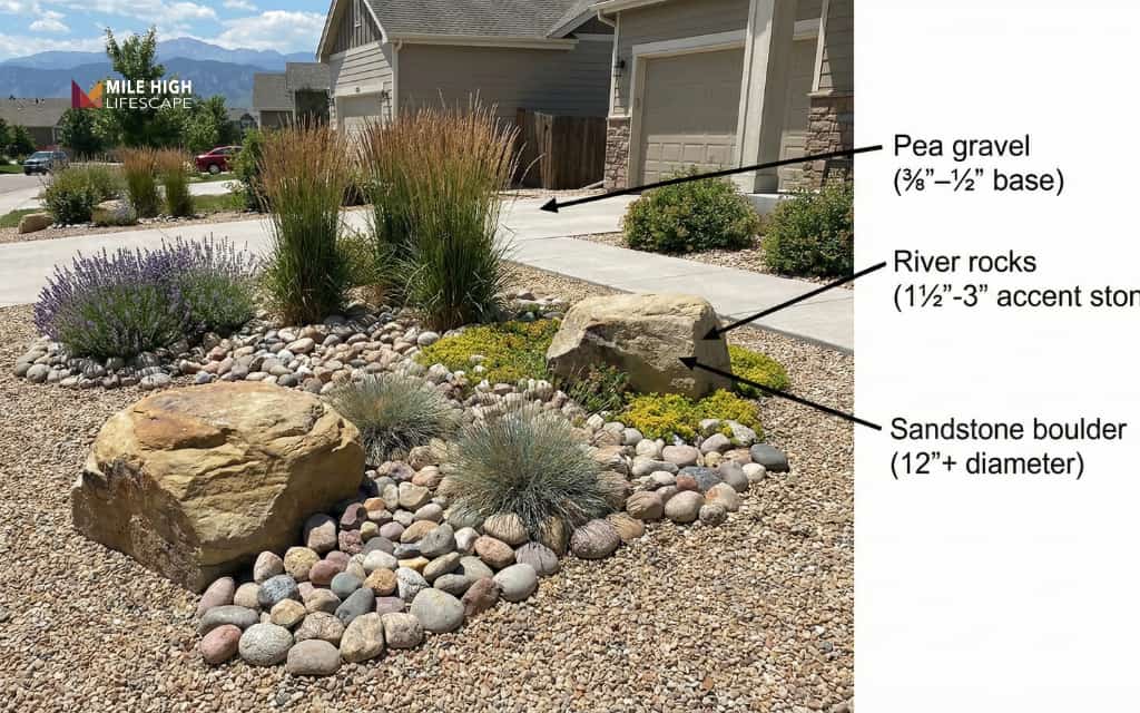 Mixed-size small rock garden for depth