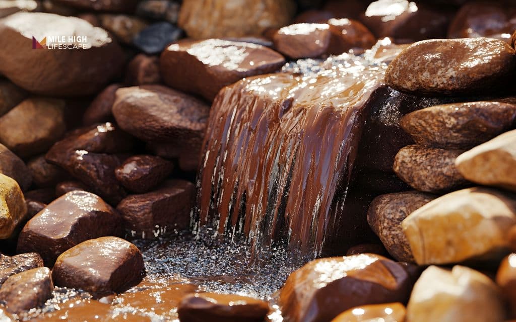 Rock fountain with basin hidden under river rock