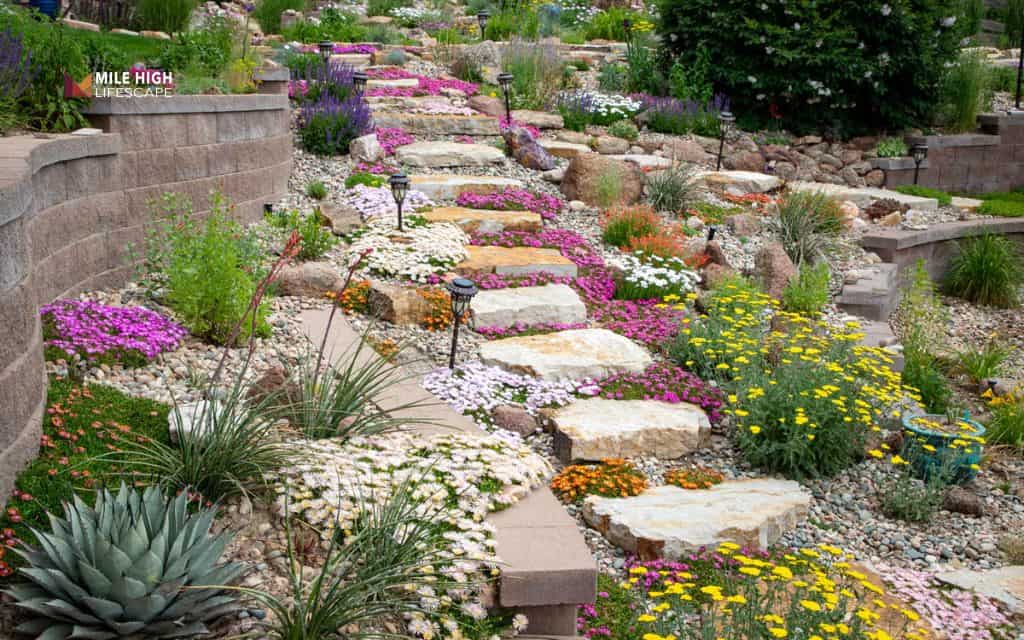 Rock garden front yard landscaping for slopes