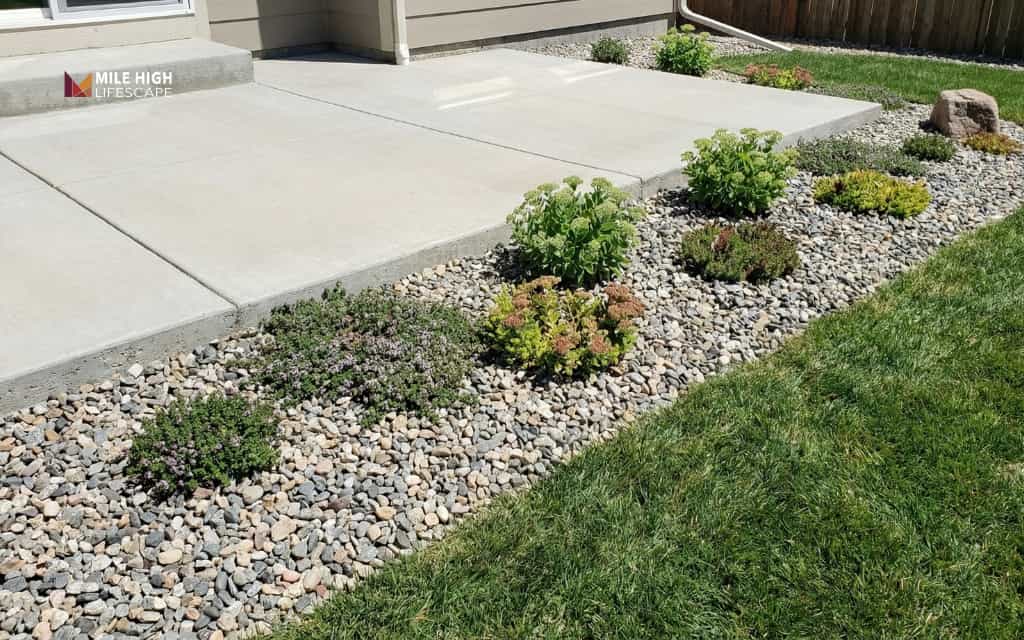 Small rock garden around a patio or deck