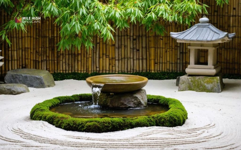 Zen-style rock fountain with slow flow