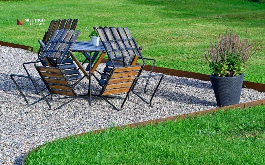 Crushed stone patio with steel edging