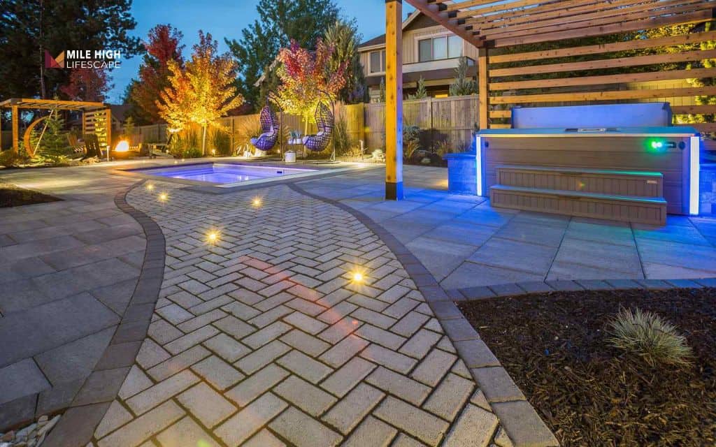 Stone walkway with lighting
