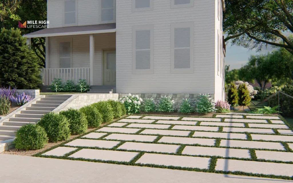 small yard landscape design: Simple front yard landscape with clean lines