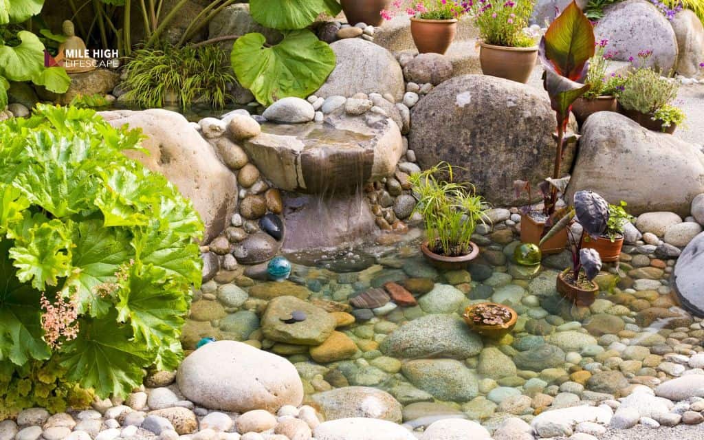 Fence line landscape ideas: Add a water feature as a focal point