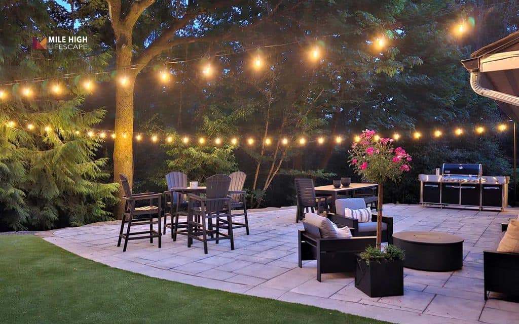 patio landscape ideas: Add lighting for evening ambiance
